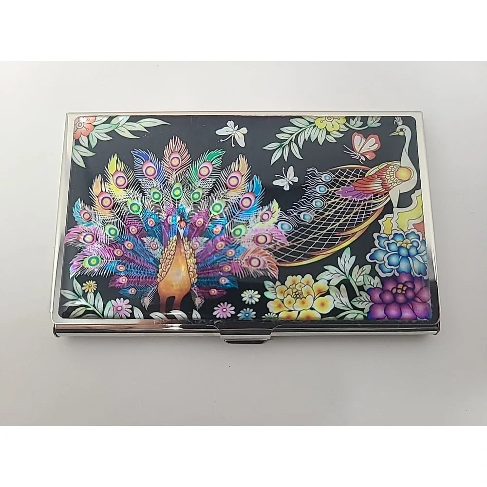 Antique Alive Mother Of Pearl Credit Card Case‎ Peacock
